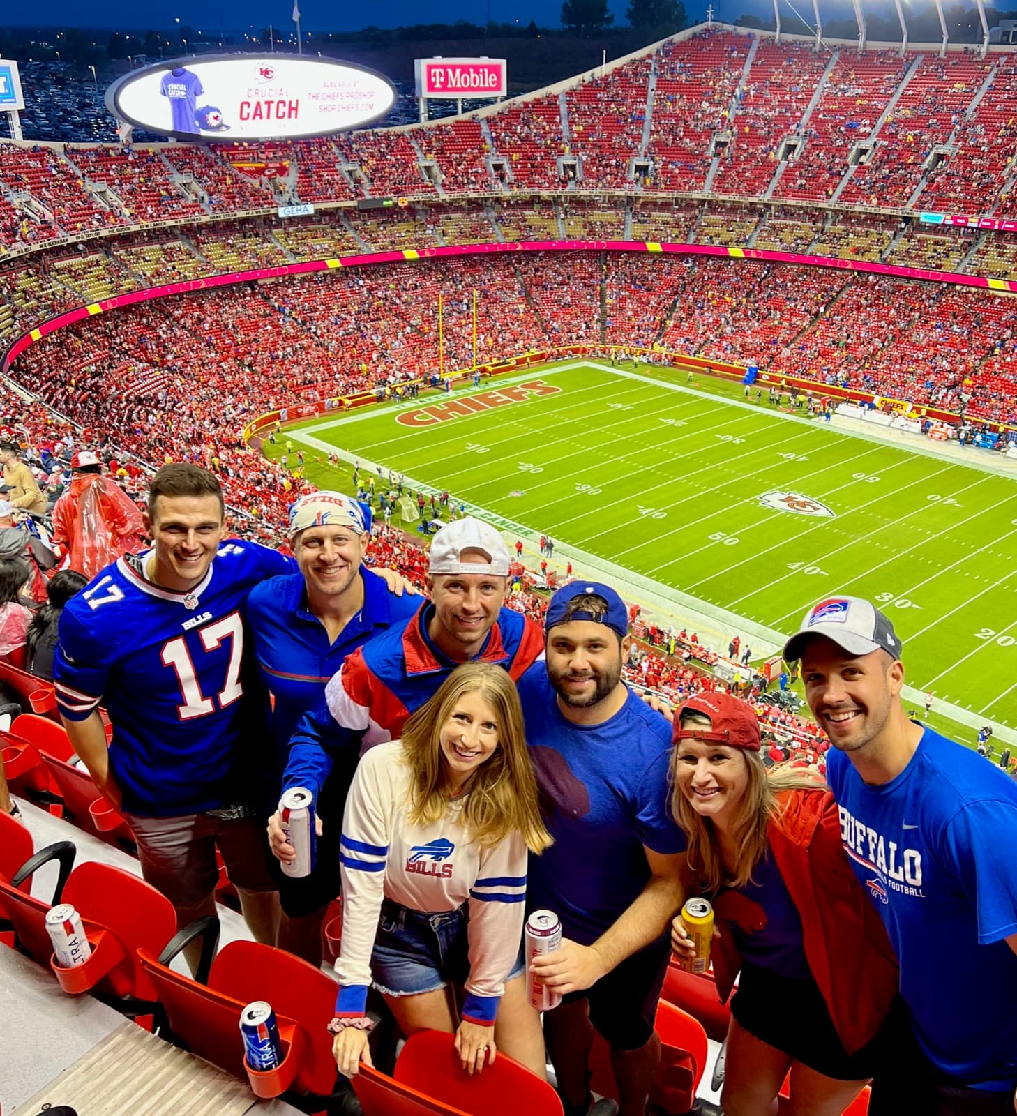 Brett, Erin and friends in Bills gear at Arrowhead Stadium